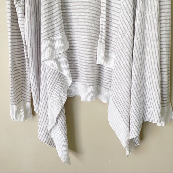 Eileen Fisher | Linen Blend Open Front Waterfall Cardigan Sweater Striped PM - Picture 2 of 5